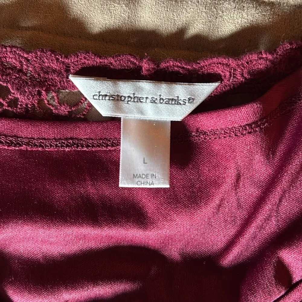 Christopher & Banks Crochet Wine Top (L): - Picture 5 of 5